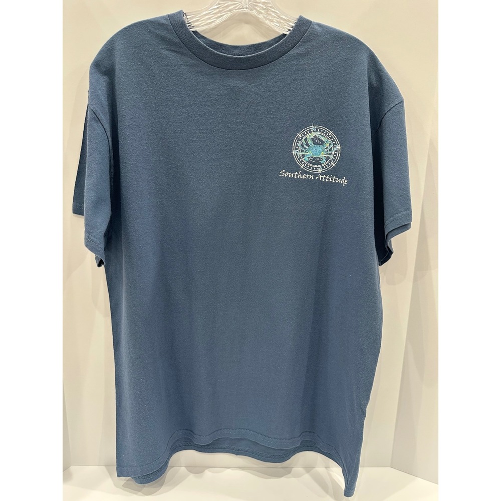 Southern Attitude Salty Blue Crab Compass Graphic T-Shirt Mens Large Blue